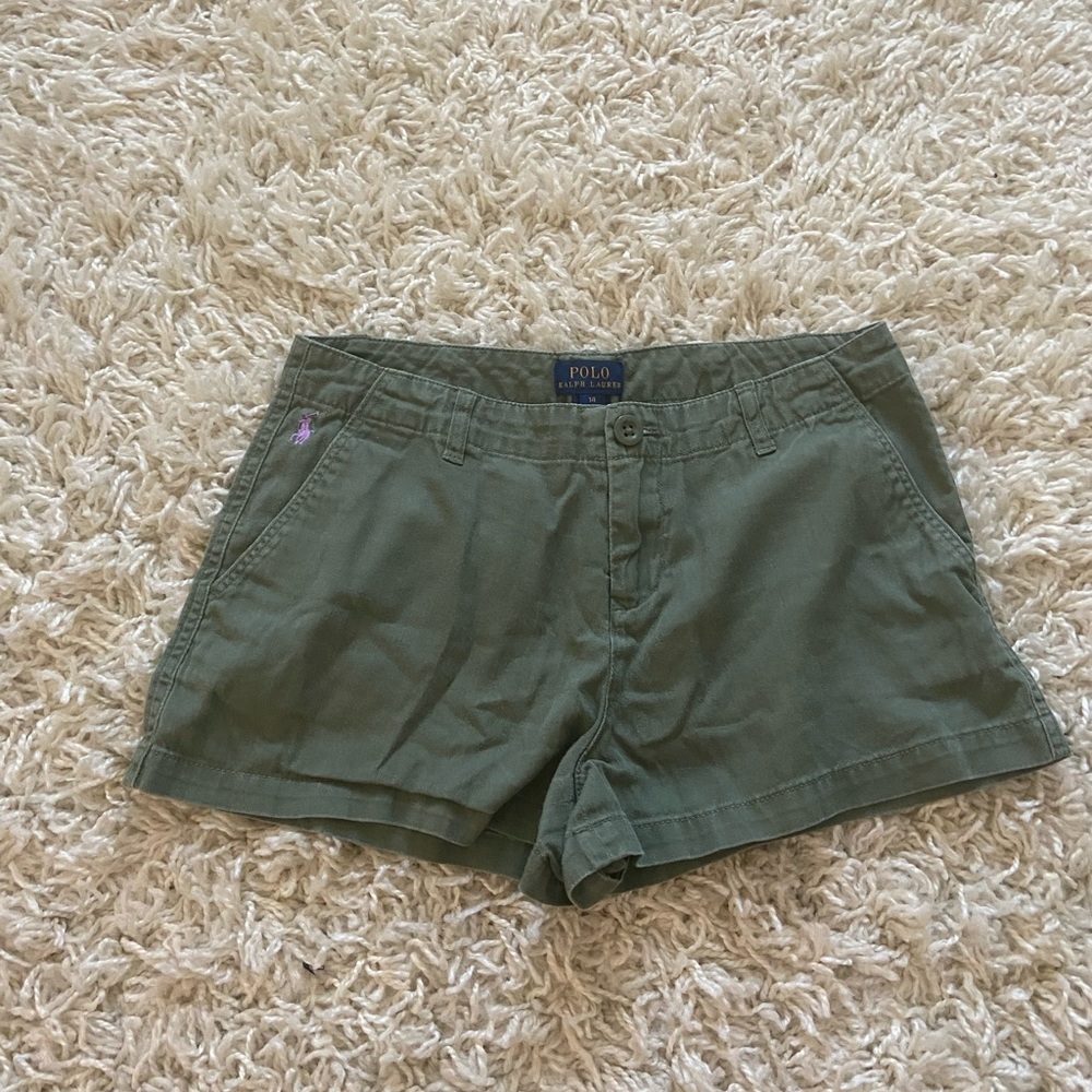 -Army Green Polo Shorts   -Adult XS   -Kids 14